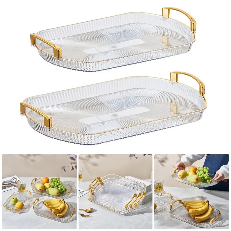 Acrylic rectangular Vanity Tray with Gold handle