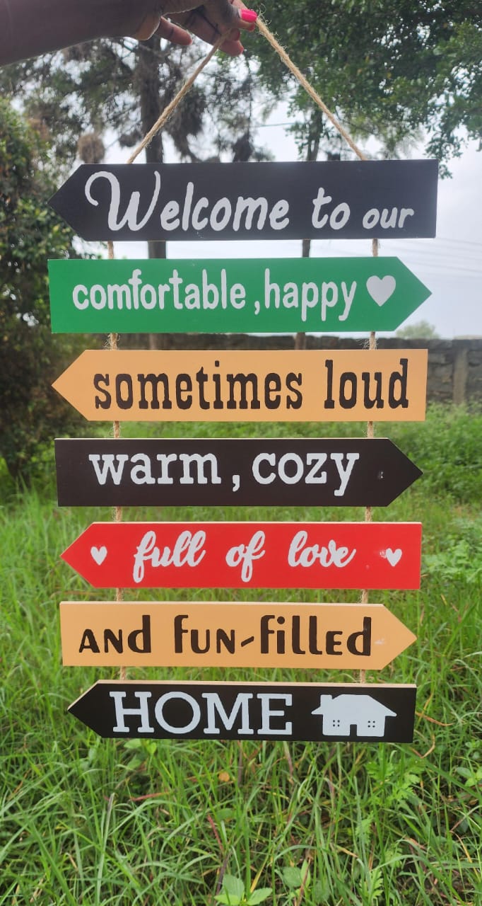 Wooden Wall Hanging with Welcome Home message, also for house decor