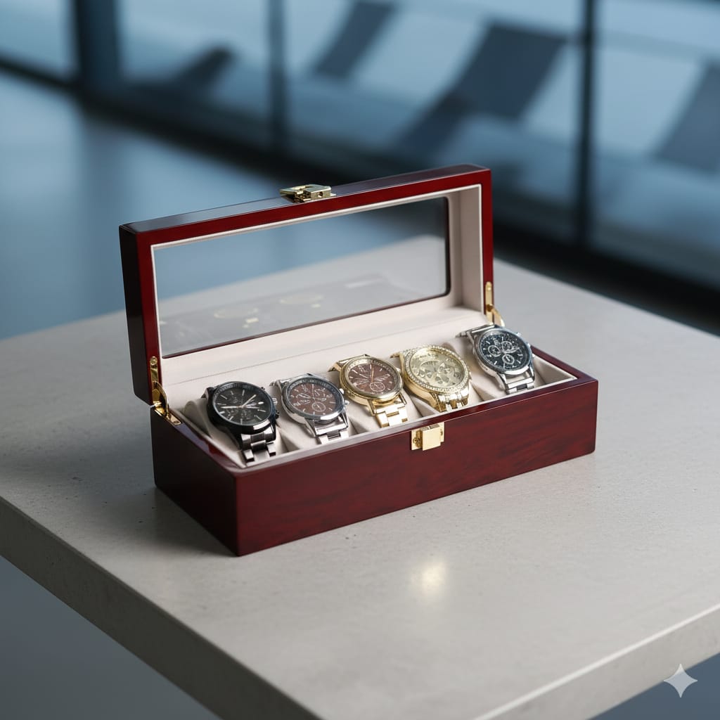 Luxurious glossy wooden watch case 5 slot /Home storage watch case /Travel watch organizer