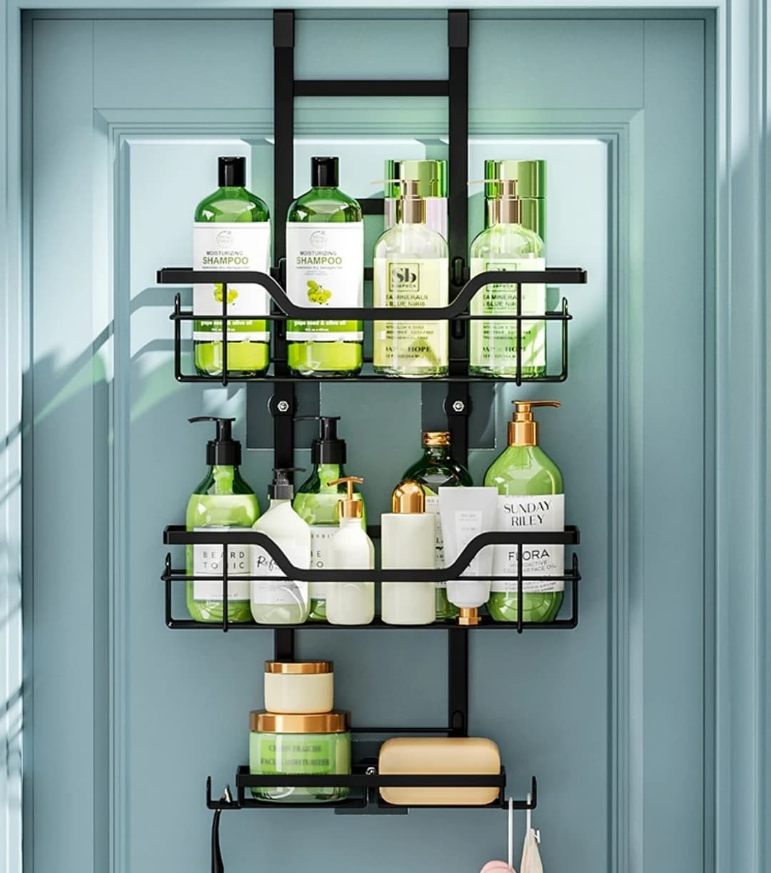 Drill-Free Bathroom Shelf Over Door Hanging Organizer Wall-Mounted Basket Rack Multi-Layer Shower Room Storage Shelf for Toilet