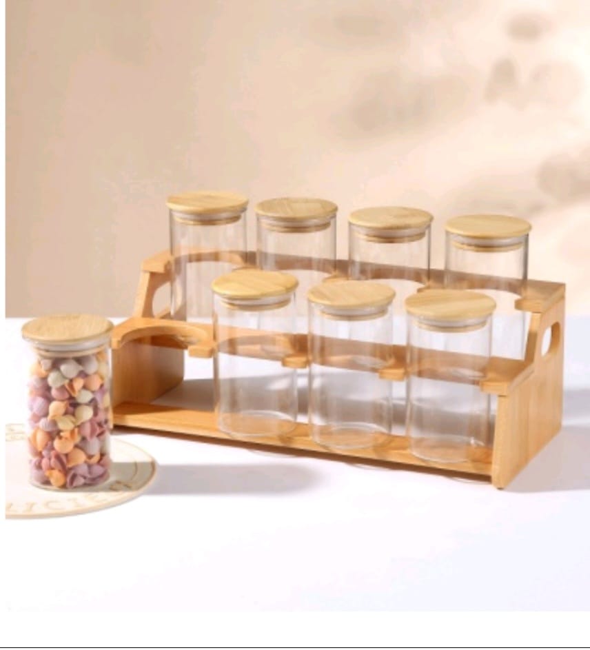 8pcs Classic style squared Borosilicate Glass Jar set