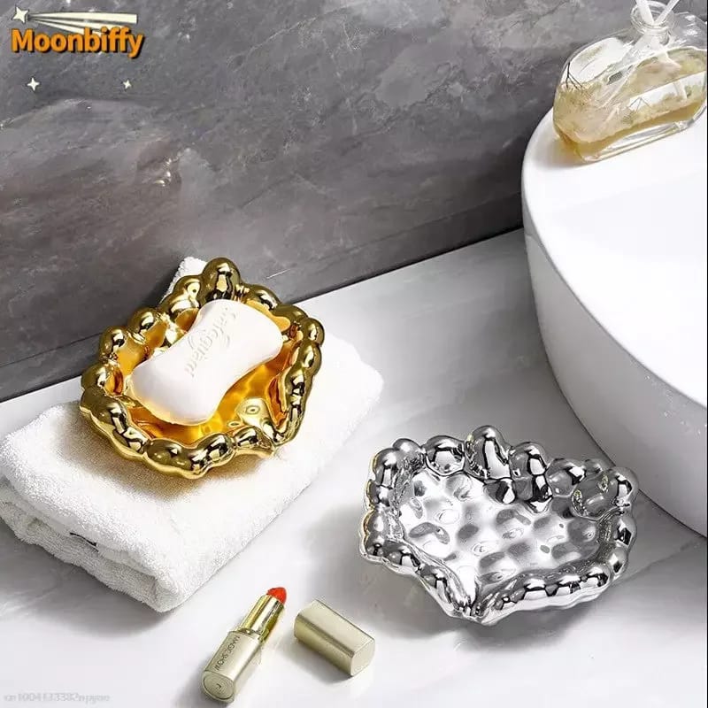 Quick Drain Golden/Silver Color Soap Dish Washbasin Countertop Storage Tray Washroom Accessories