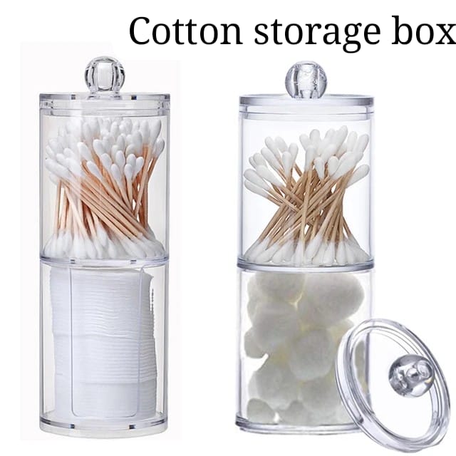 2 layer Acrylic Multifunctional Round Qtip Storage Box , Makeup Cotton Pad Organizer Jewelry Holder Caddy