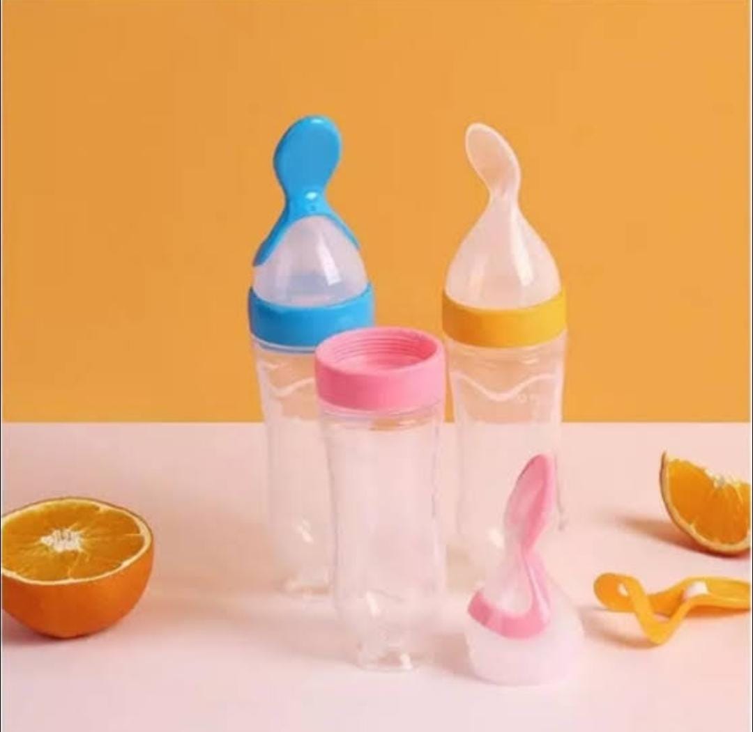 Soft Silicone baby feeding bottle with spoon tip