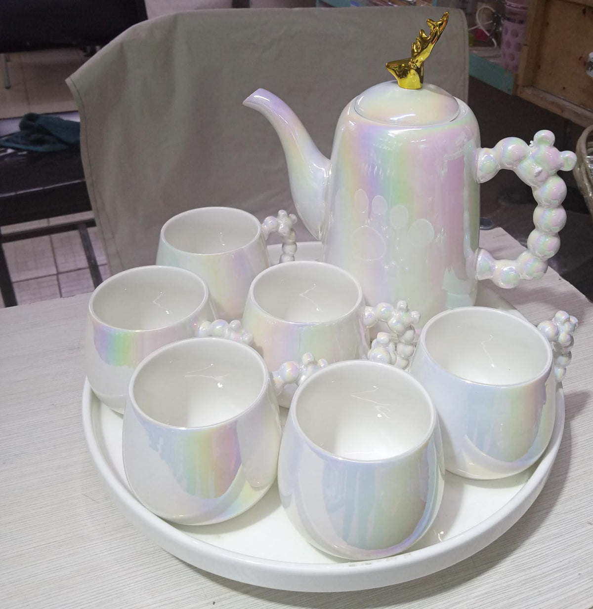 9pc Luxury Pearl Handle Tea Set