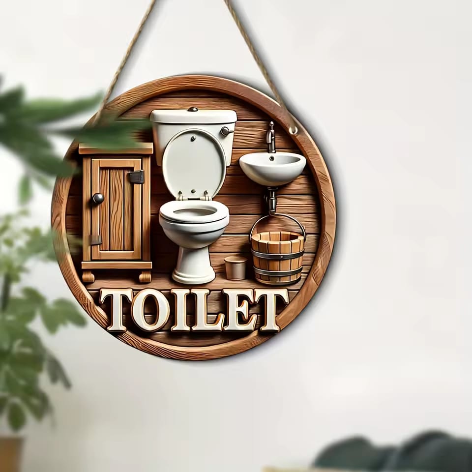 2D Flat wooden bathroom hanging decor sign