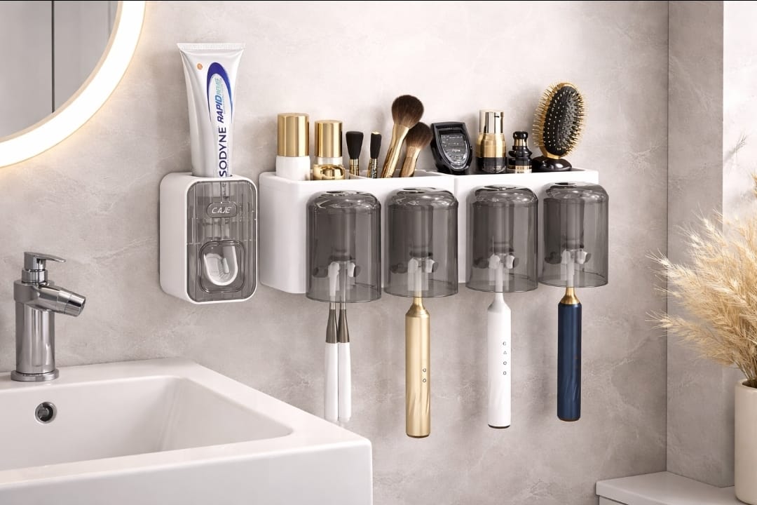 *Toothbrush holder /Toothpaste dispenser with 4 cups