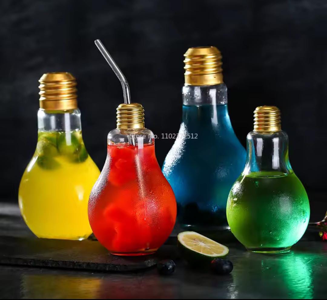 Glass Cups with Straw Light Bulb Shaped Drinking Glasses Novelty Cups Party Favors for Cocktails Beer Juice Beverage