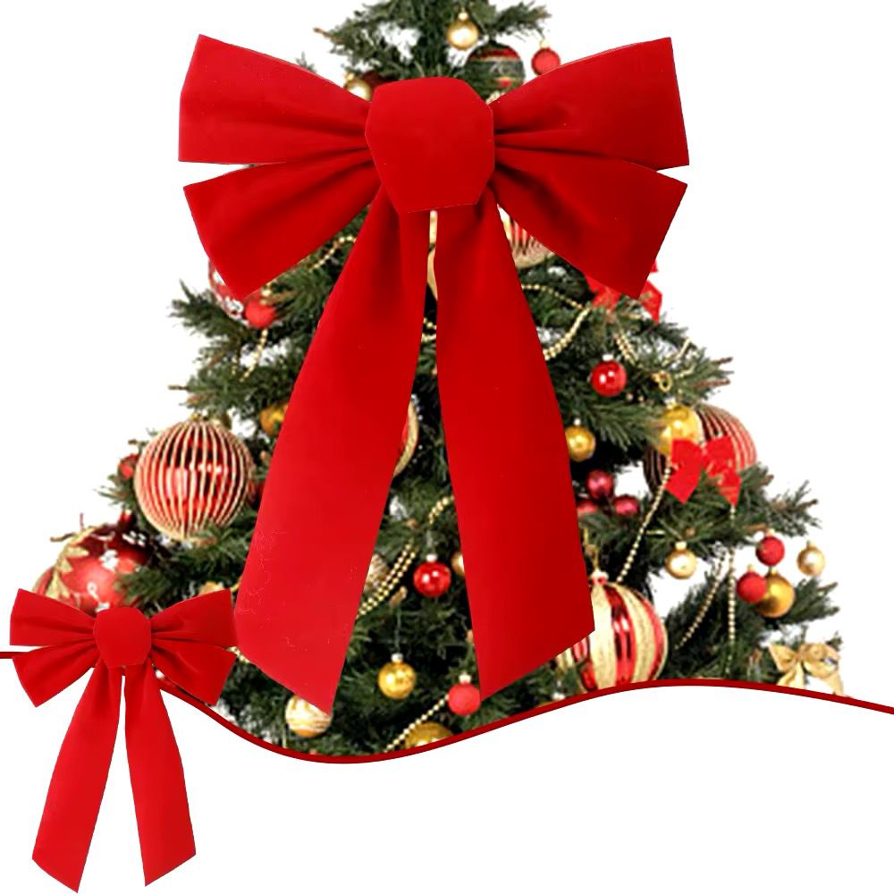 Large Christmas Bow Red Velvet Bow Christmas Tree Topper Decoration Wreath Bows for Door New Year Christmas Party Decoration