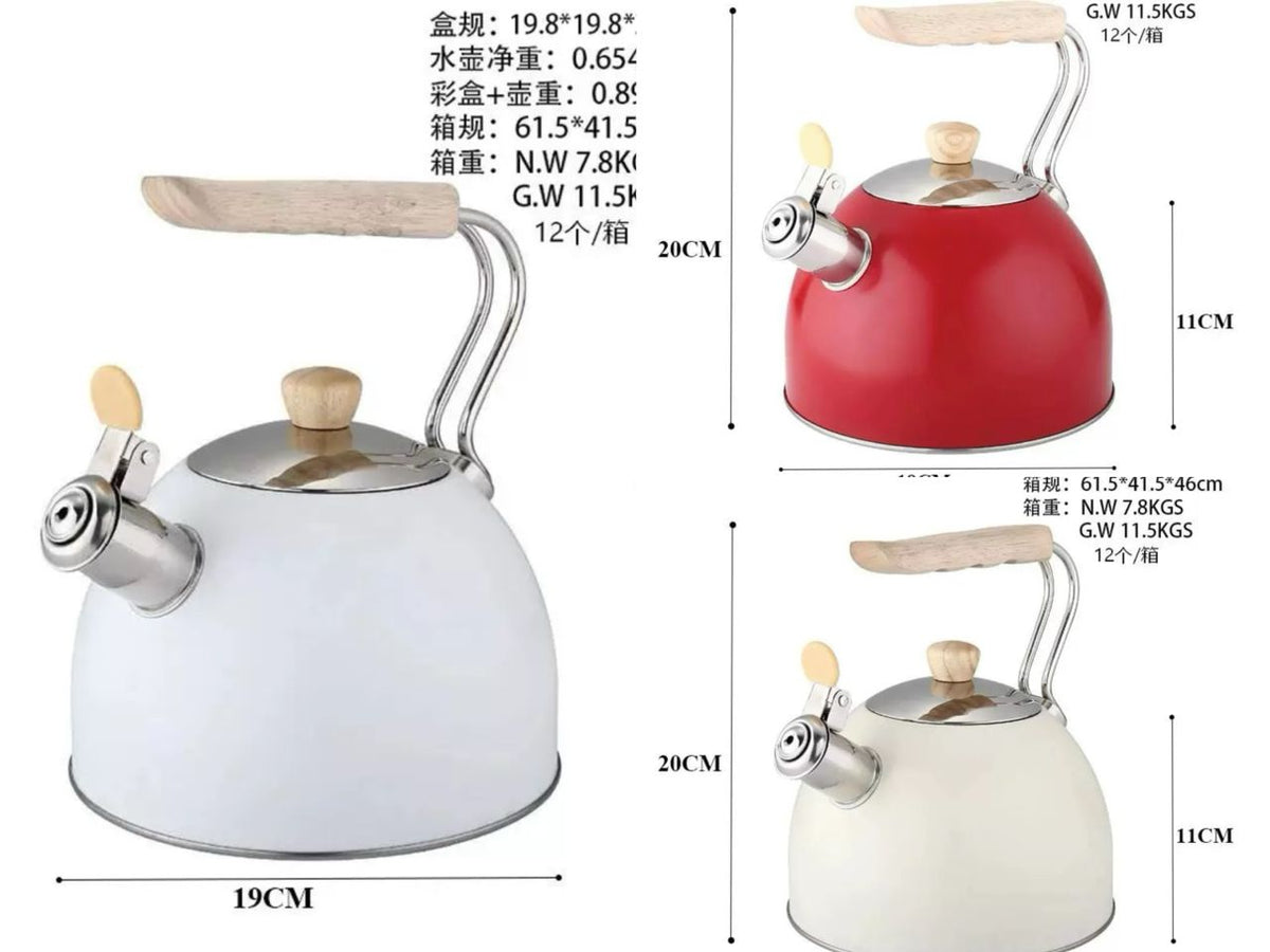 2.5L Retro-Style Stainless Steel Whistling Kettle with Wood-Grain Accents