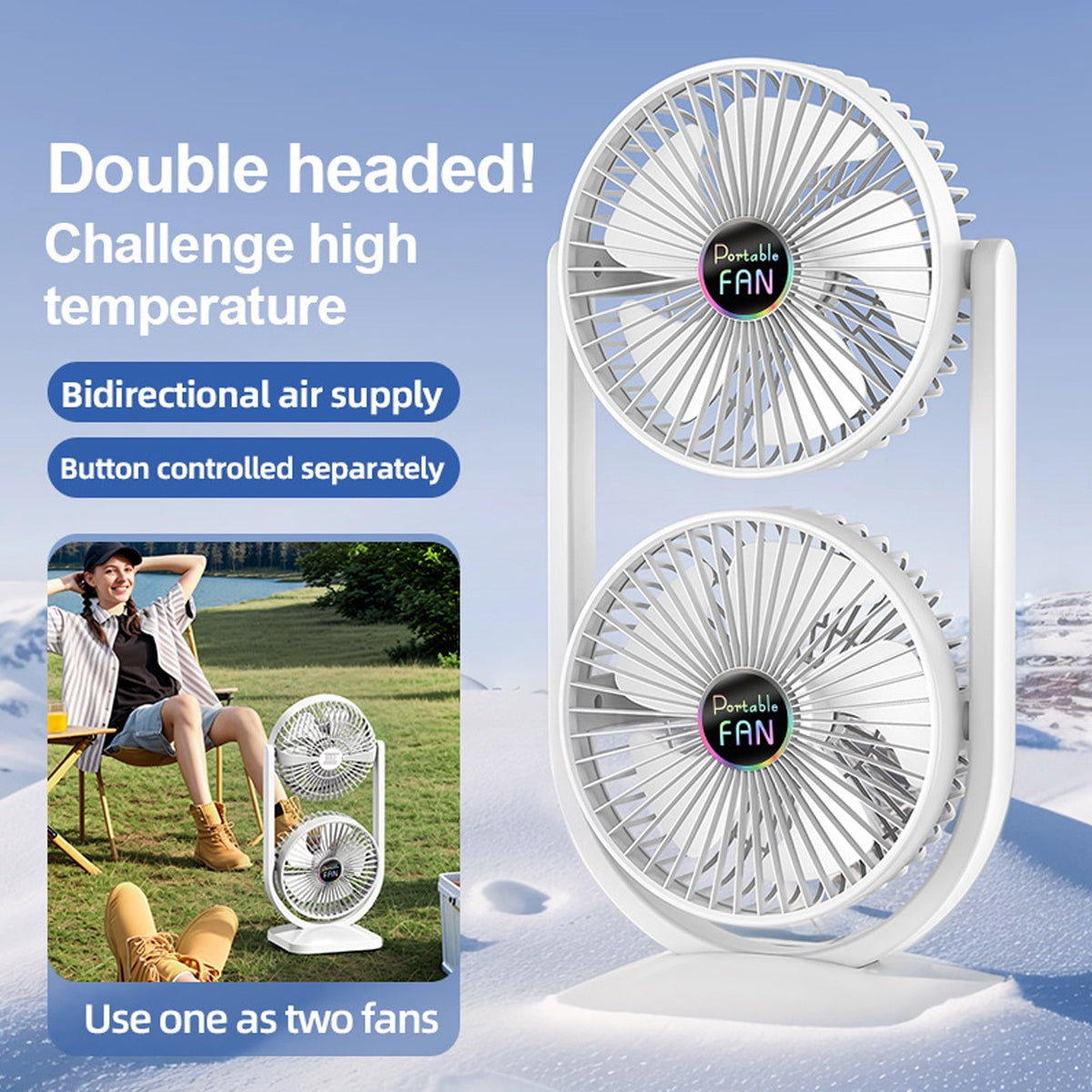 vertical double head 3 speed rechargeable Duo turbo fan