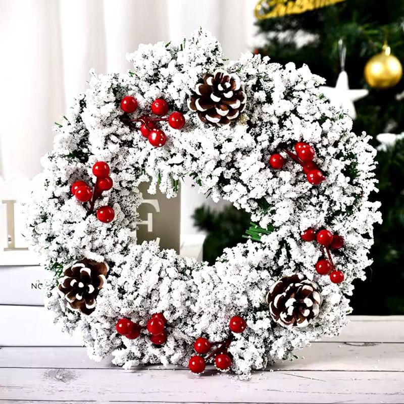 32cm snow flocked Front Door Christmas Wreath With Christmas Pine Cone Pine Needle Snow Christmas Garland Hanging Wreath Decoration Ornamentcrol