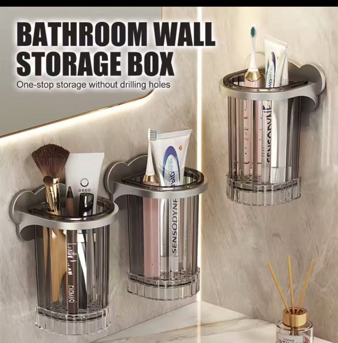 Wall Mount Toothbrush Holder & Bathroom Organizer