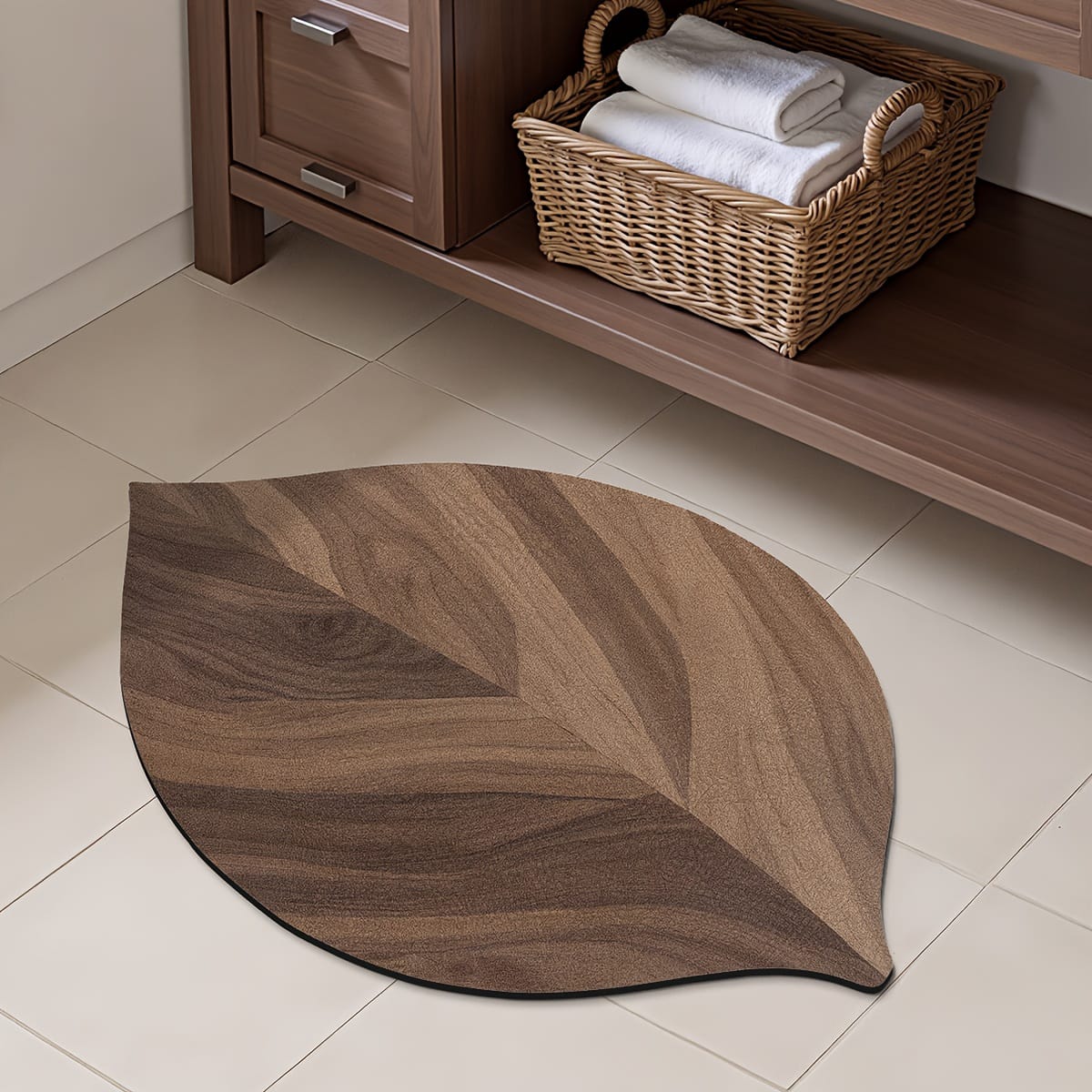 Rustic Wood-Effect Leaf Doormat – Quick-Drying, Non-Slip, Ideal for Entrance Halls, Bathrooms and Toilets – Home Decor