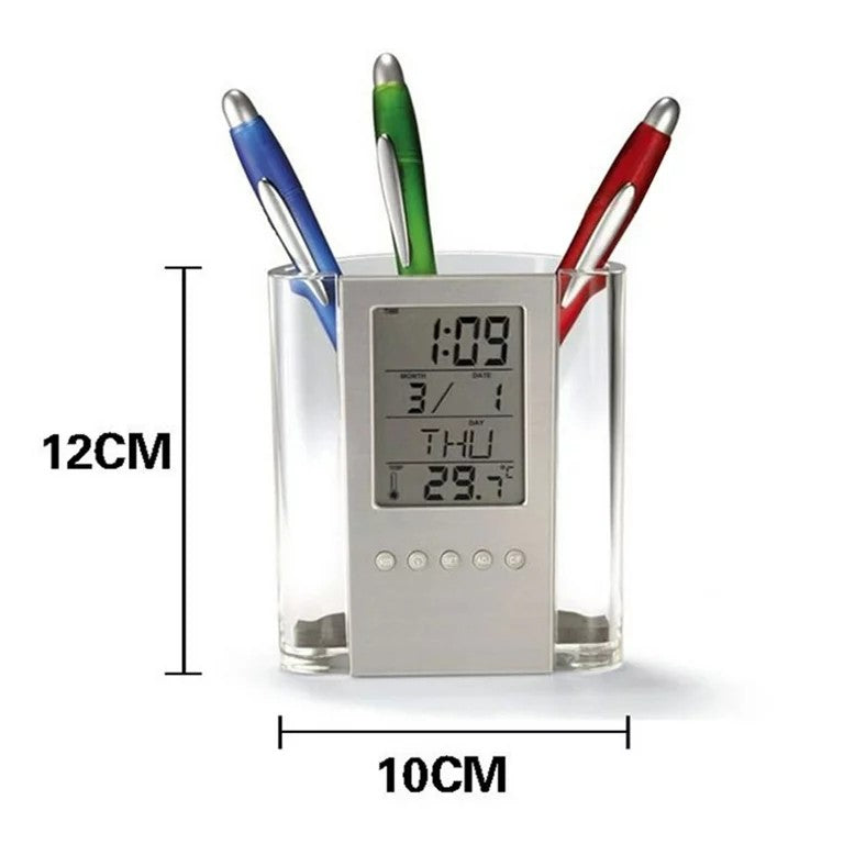 Pen Pencil Holder/organizer, Digital LCD Desk Pen Holder, Calendar, Timer, clock, thermometer Desktop Electronic Office stationary organizer, office giftset, bedroom table organizer, can be branded for promotion and as gifts
