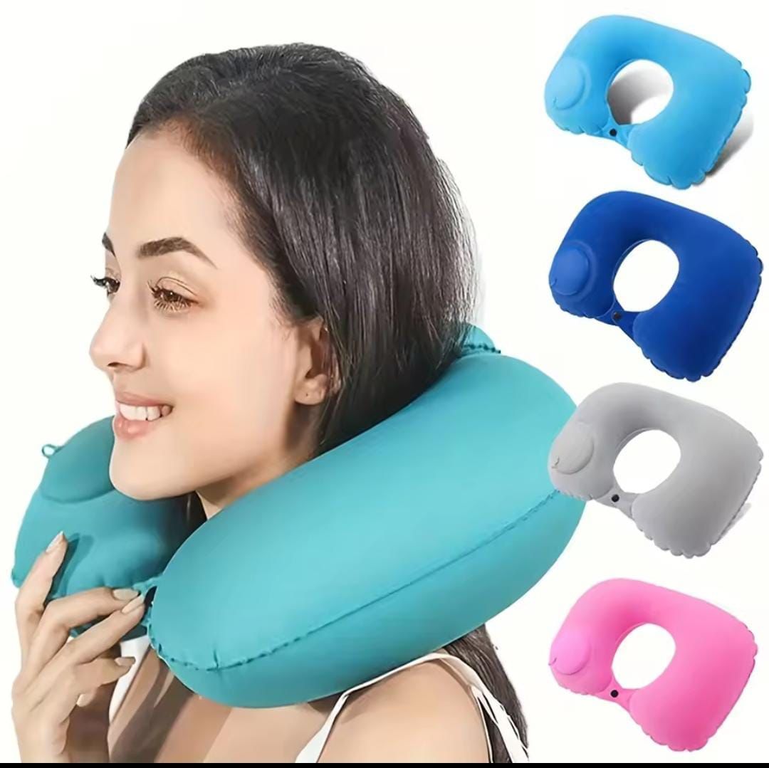 Inflatable travel neck pillow