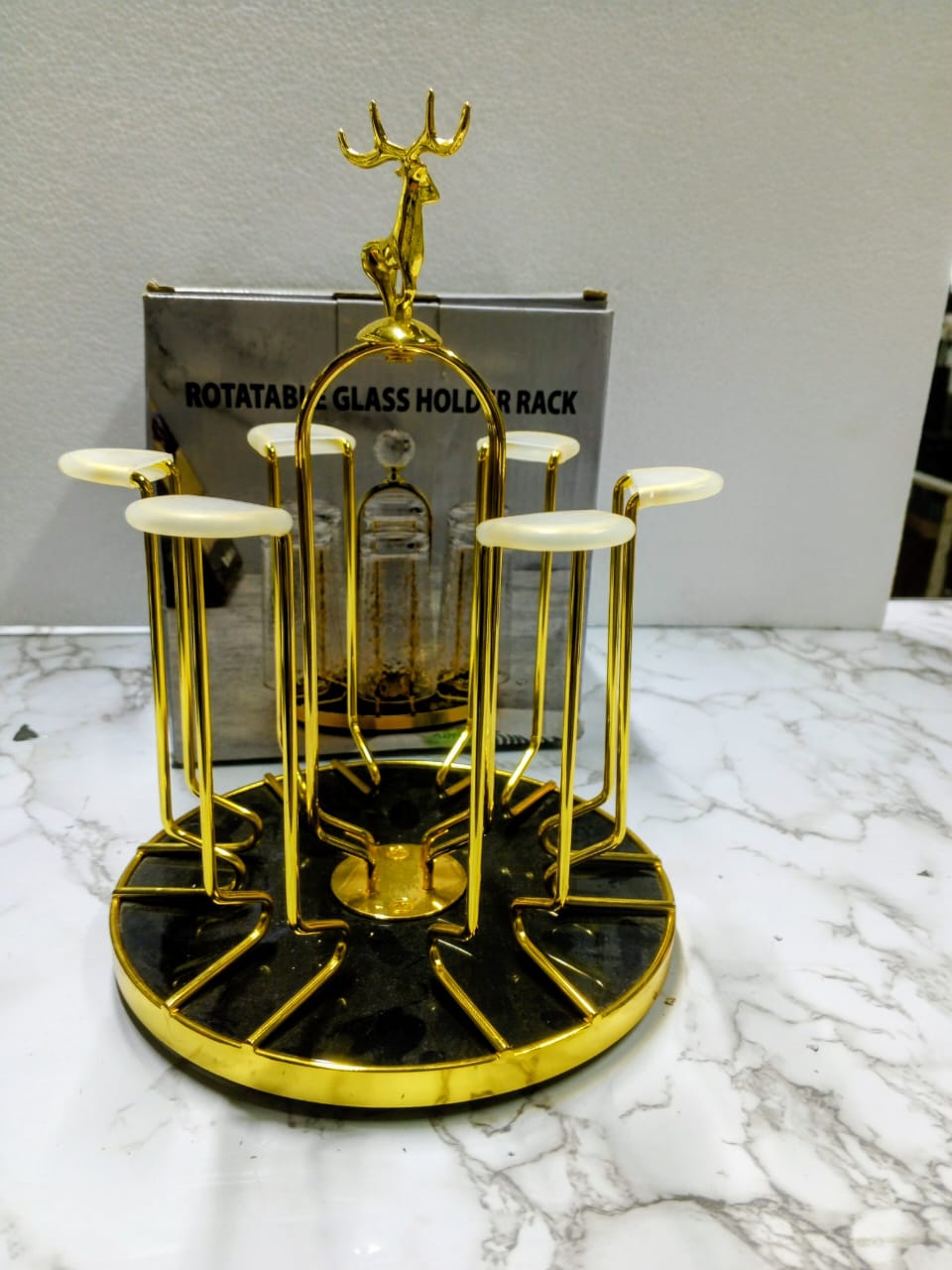 6 space gold glass holder