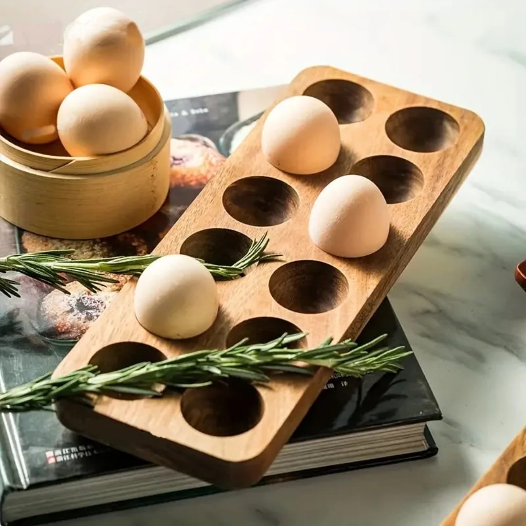 12pc Wood Egg Holder, Wooden Baking Egg Storage Tray, Nordic Storage Rack Suitable for Kitchen and Dining Room Egg Storage Rack, Baking Refrigerator Egg Tray