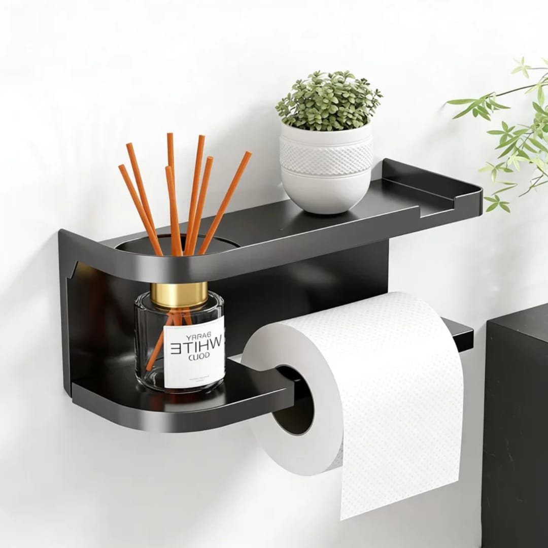 PLASTIC Wall-mounted toilet paper holder with shelf