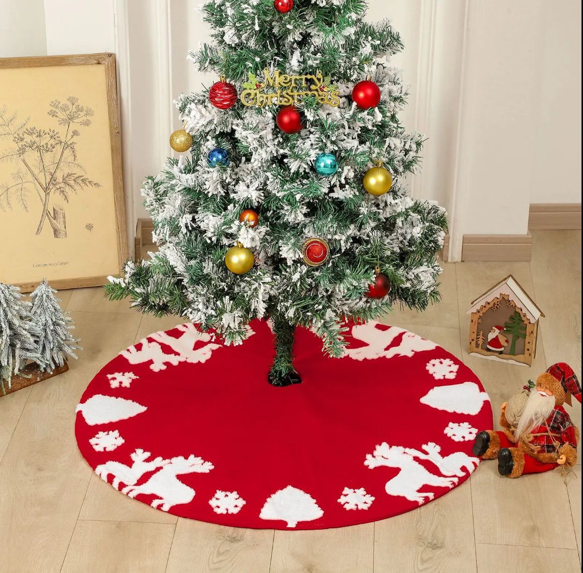Snowflake Reindeer Christmas tree skirt available in size