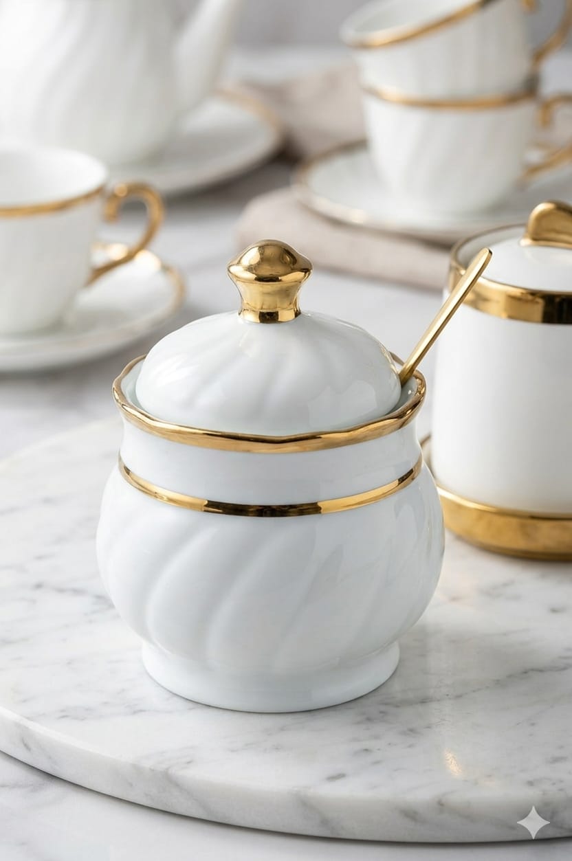 Fancy blue and gold sugar pot