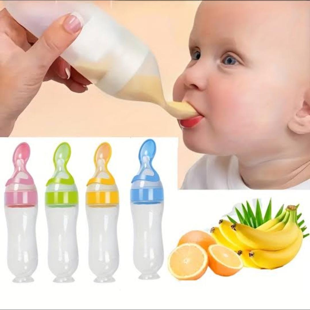 Soft Silicone baby feeding bottle with spoon tip