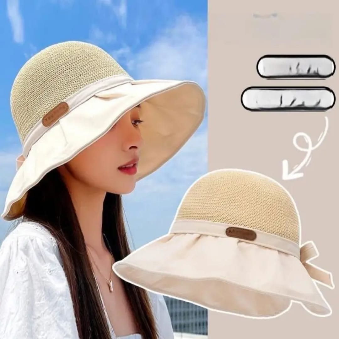 Summer Women's Sun Protection Butterfly Knot Hat Style Large Brim Face Covering Sun Hat Breathable Baseball Cap