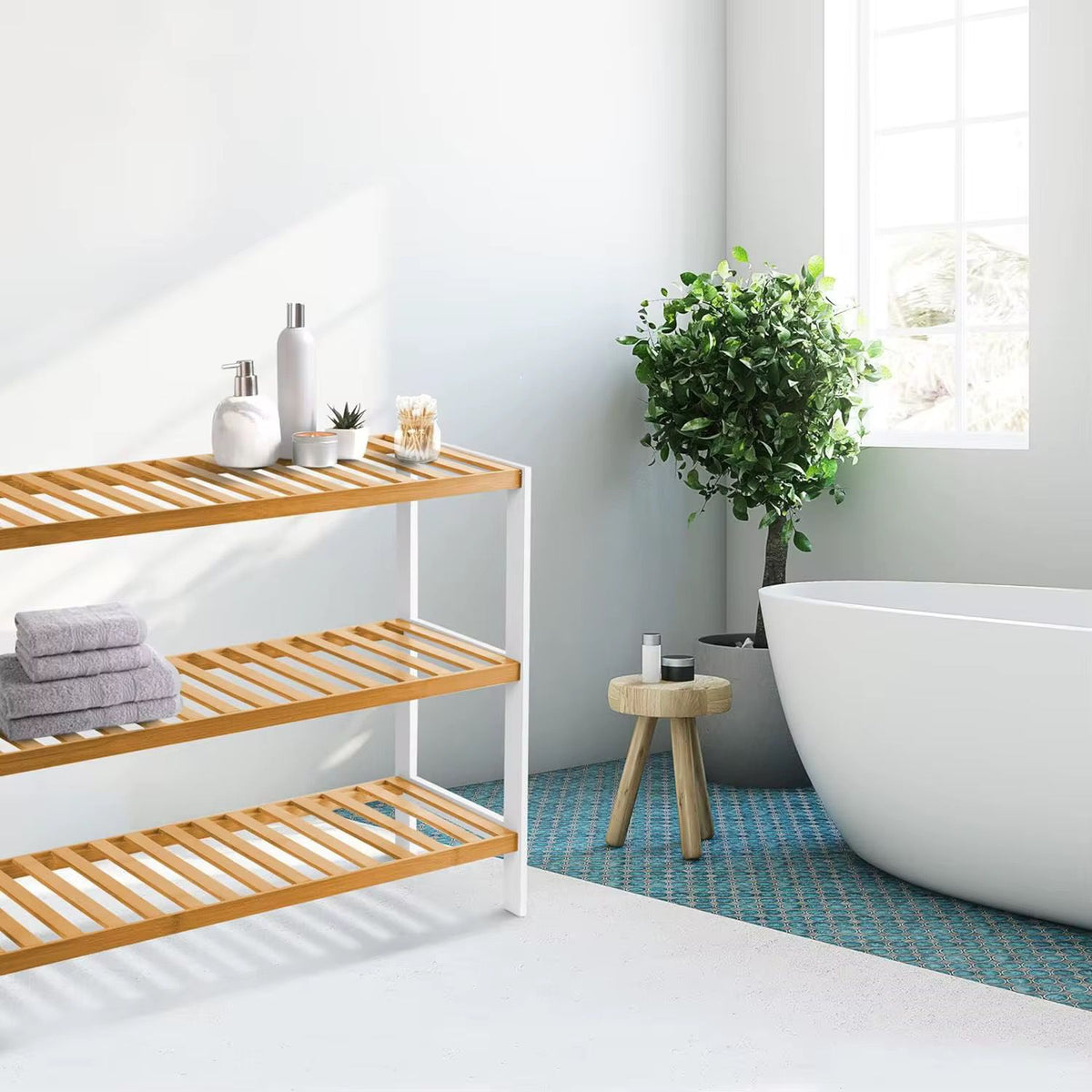 3 layer natural bamboo shoe rack/ storage organizer .