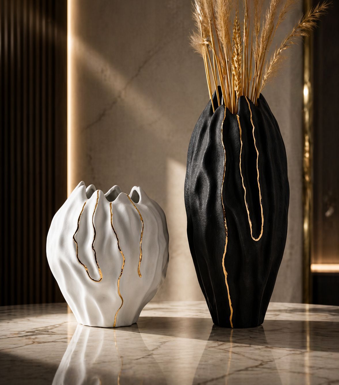 Gold & Black Tall Vase Set (2pcs)