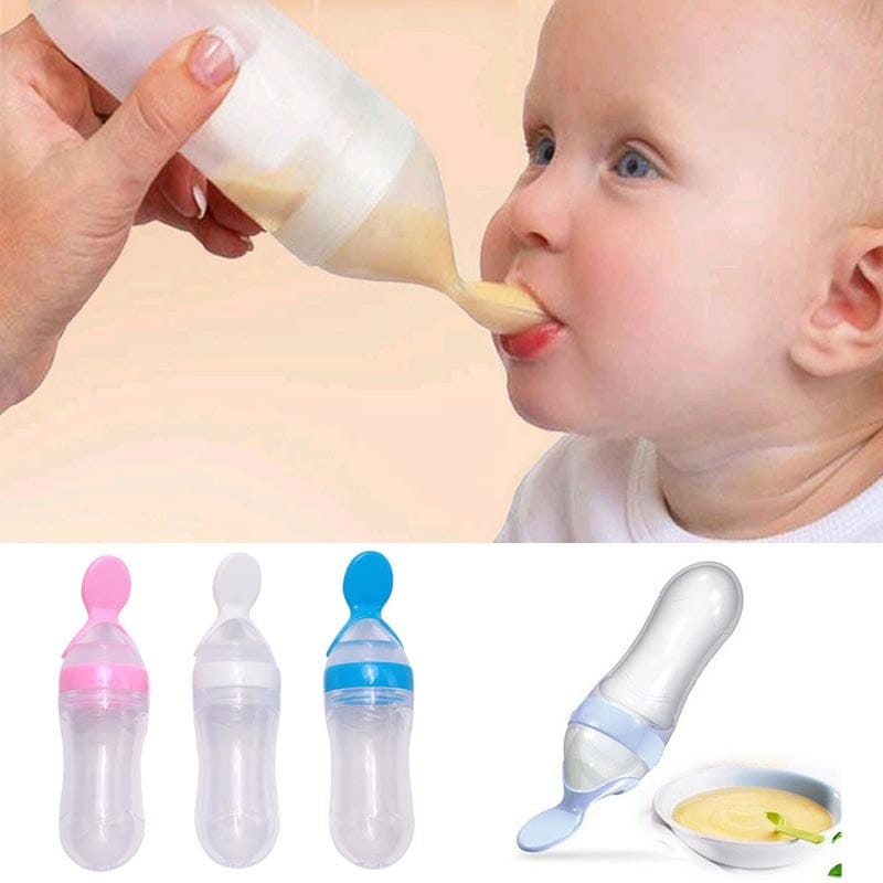 Soft Silicone baby feeding bottle with spoon tip