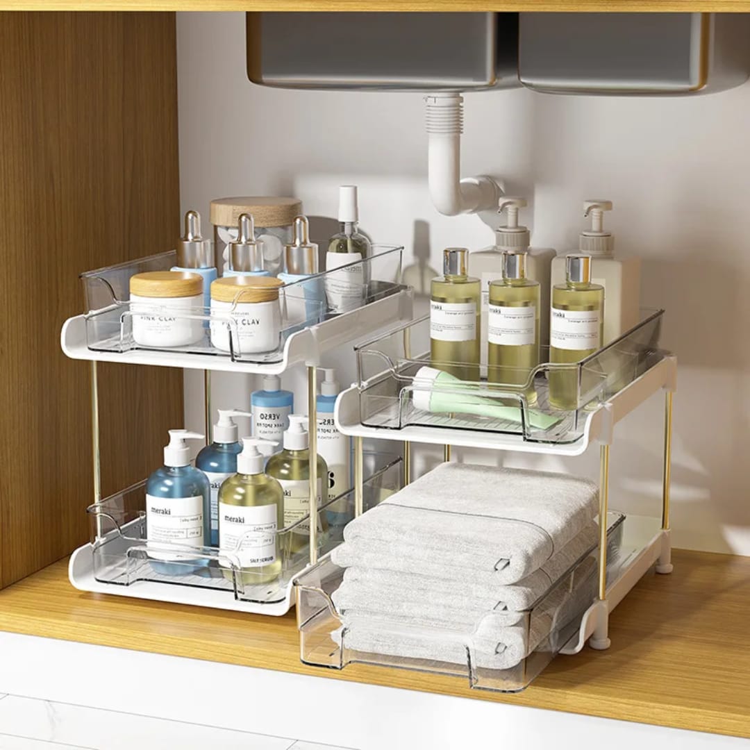 2 Tier Pull-Out Drawer Under the Sink Storage Organizer