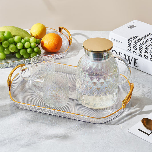 Acrylic rectangular Vanity Tray with Gold handle