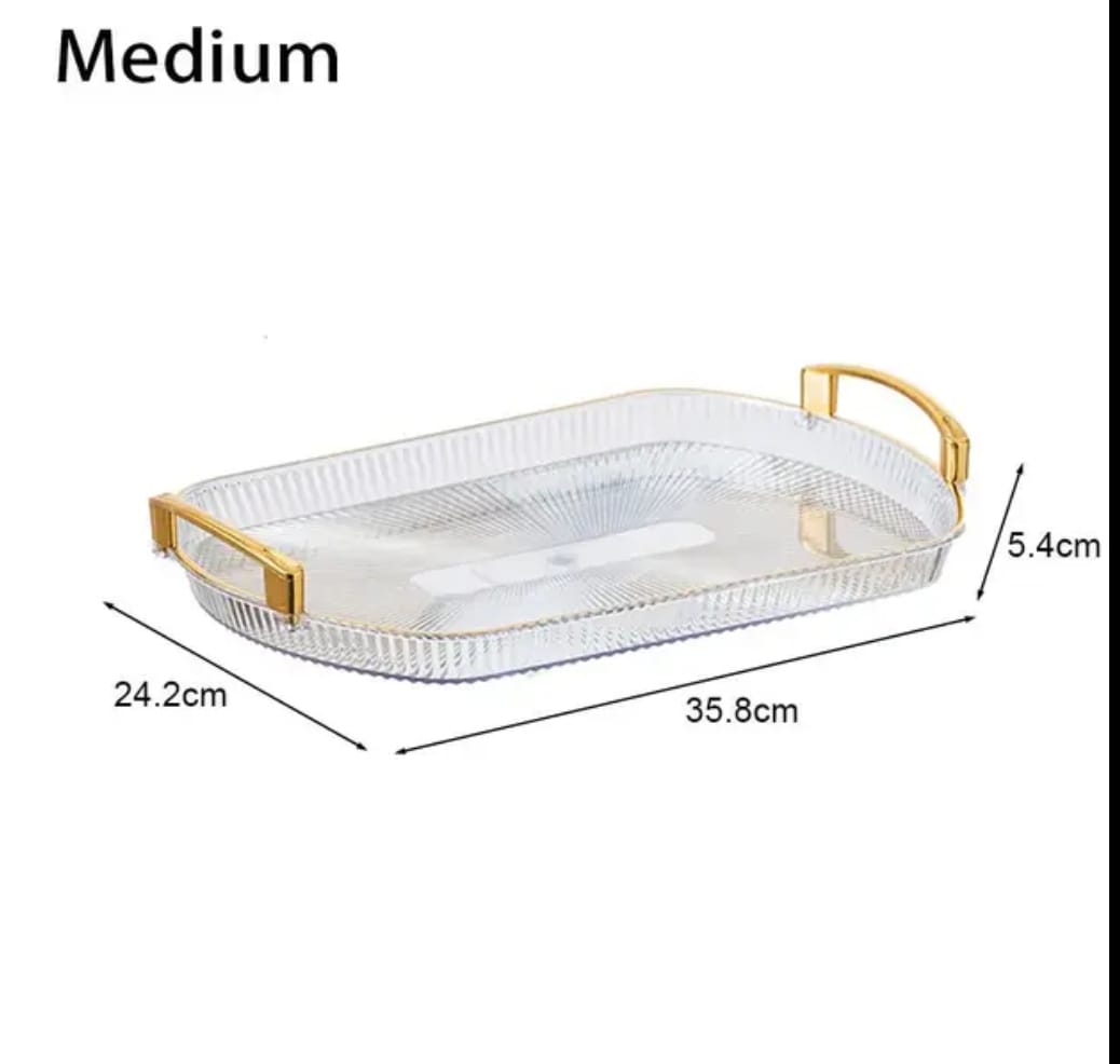 Acrylic rectangular Vanity Tray with Gold handle