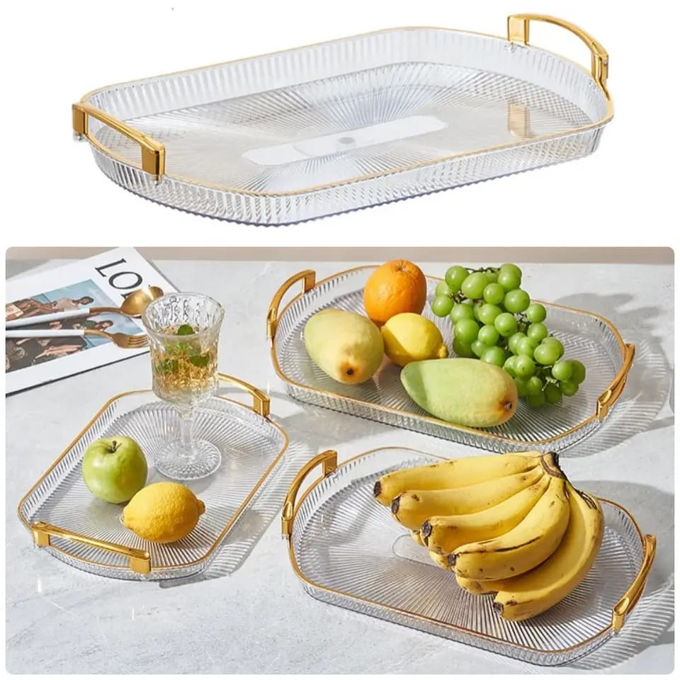 Acrylic rectangular Vanity Tray with Gold handle
