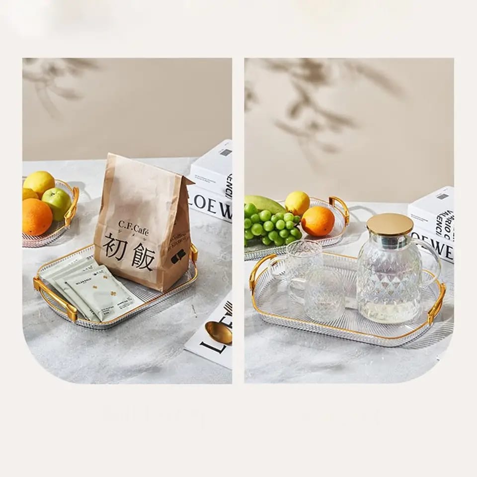 Acrylic rectangular Vanity Tray with Gold handle