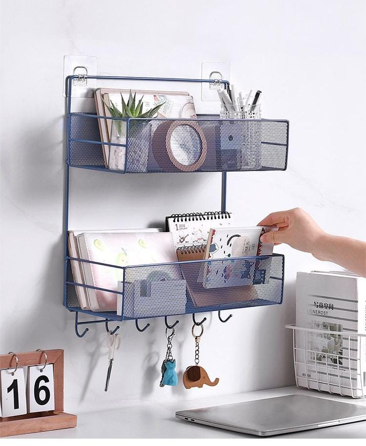 2 Layers Mesh Bathroom rack/ Organizer with self adhesive stickers & hooks