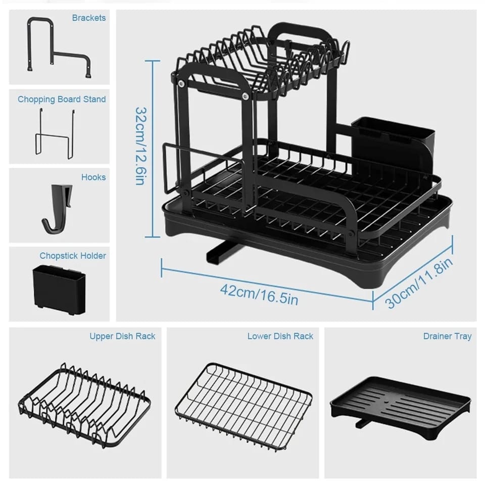 2 Tier Dish Drying Rack with Drip Tray