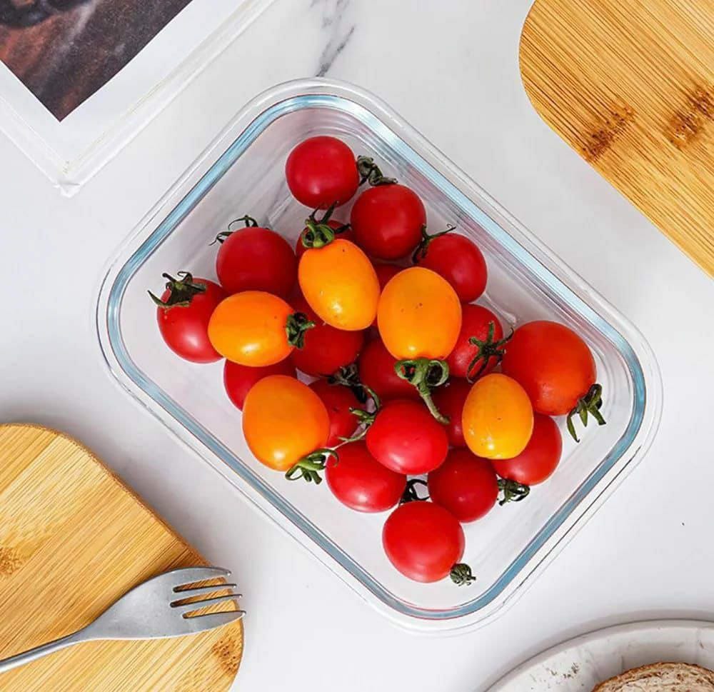 3pcs glass bowl storage container with bamboo lid