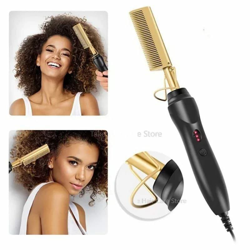 Electric hair straightener and curling hot comb