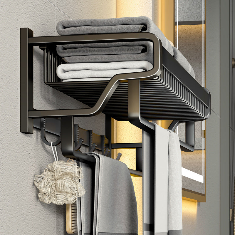 Bathroom wall mounted towel rack with hooks