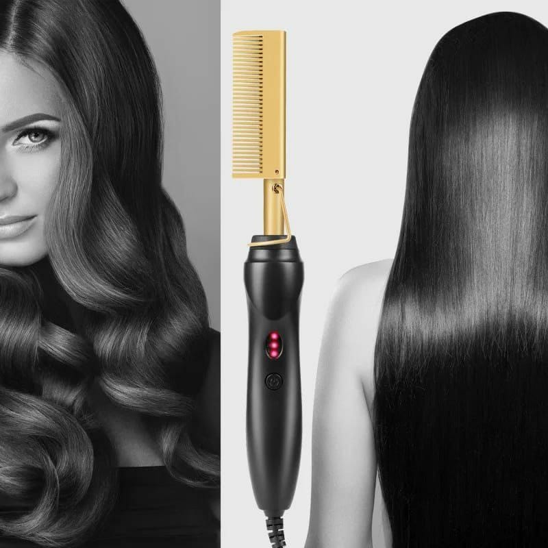 Electric hair straightener and curling hot comb
