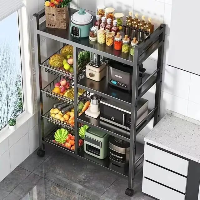 Kitchen rack with movable&amp;lockable wheels