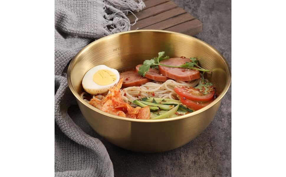 3 Litre Gold Stainless Steel 28cm Ramen Bowl Perfect for Family Meals, seasoning bowl for sushi sauce cream spice herbs, fruit Serving bowl, ideal for serving & dining table decoration