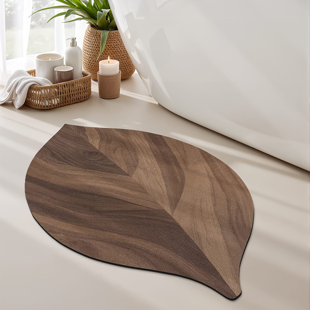 Rustic Wood-Effect Leaf Doormat – Quick-Drying, Non-Slip, Ideal for Entrance Halls, Bathrooms and Toilets – Home Decor