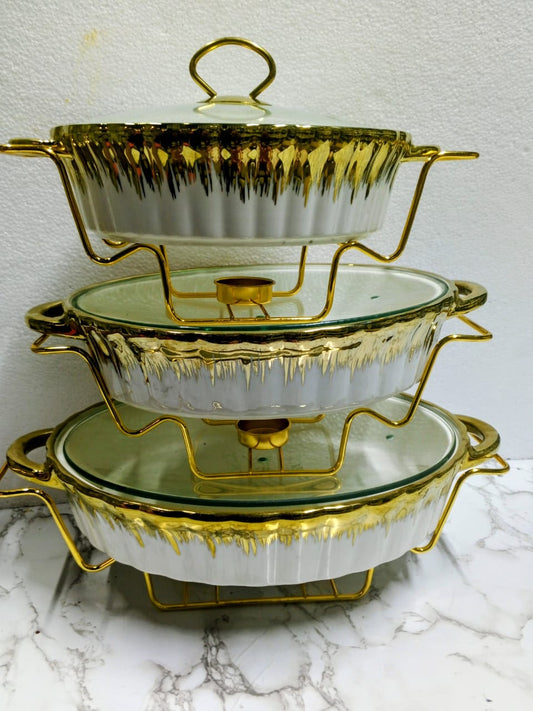 3 in 1 cream white and gold chaffing dish