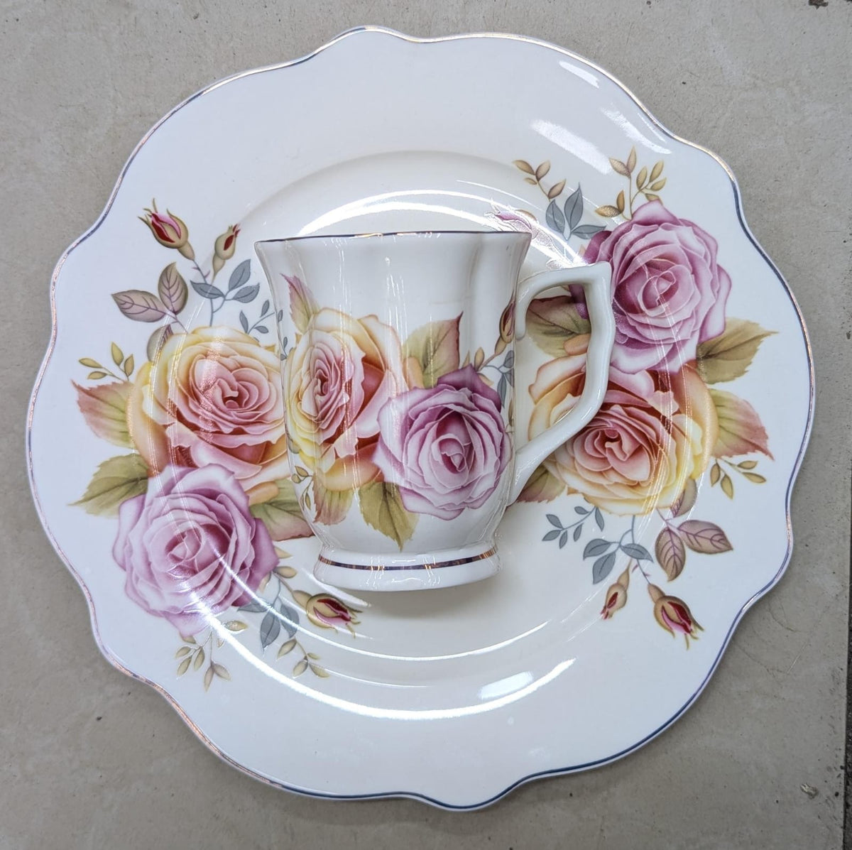 12pc Vintage fine bone china floral set with gold rim