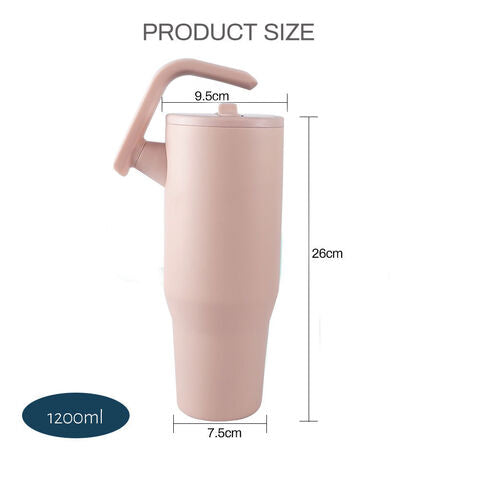 New 1200ml double wall travel cup stainless steel tumbler, vacuum insulated leak proof rotatable handle straw lid mug, Stanley design tumbler