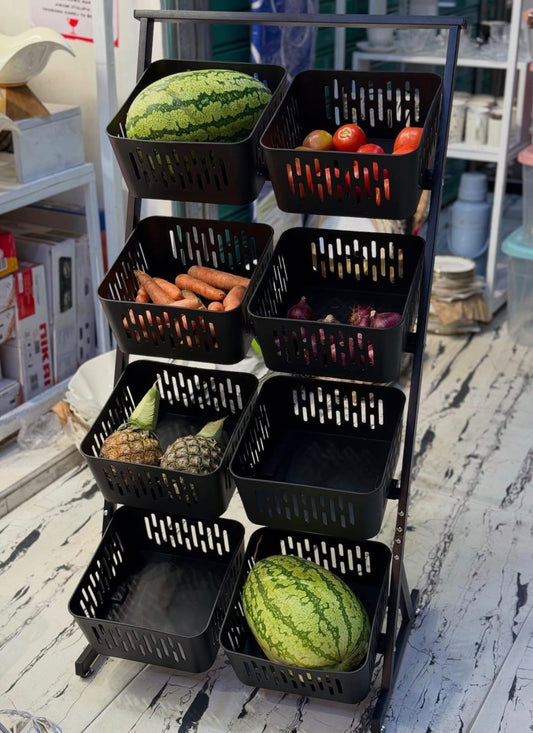 4 tier Double Multi- Functional Steel Vegetable & Fruit Rack with movable and lockable wheels