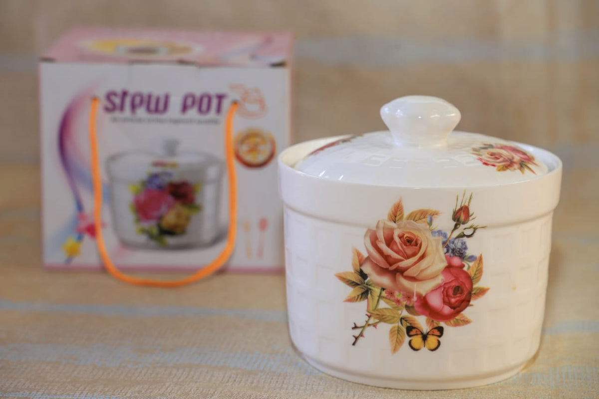 Bone china butterfly cream rose flowered stew pot.