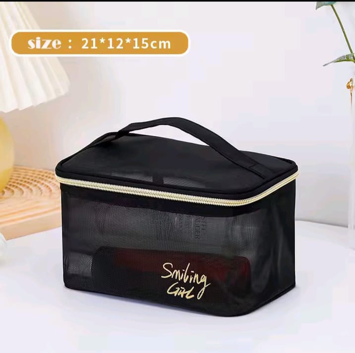 TRAVEL BLACK MESH COSMETIC BAGS